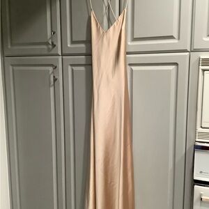 Zara Satin Slip Maxi Dress Elegant Cream Slip Dress Crisscross Strap Sz Med